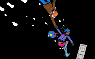 Cartoon skier fall ski lift - flat free wallpaper