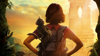 Woman dog city skyline clock - a small dog free wallpaper