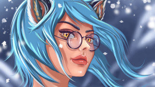 Blue hair cat forehead furry - a digital painting of a woman free wallpaper