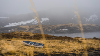 Boat grassy mountains snowy water - a grassy field next free wallpaper