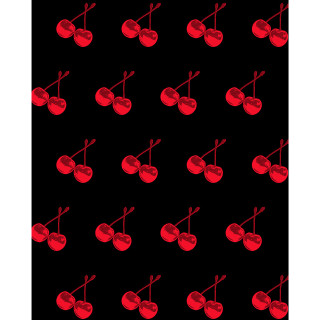 Black background red cherries crossed - kitsch movement free wallpaper