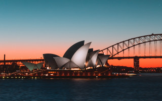 Large boat bridge sunset ocean - elizabeth durack free wallpaper