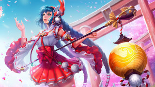 Red dress woman sword ball - art free wallpaper for desktop