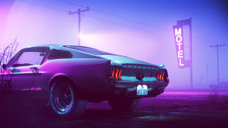 Purple car motel sign foggy - a purple car free wallpaper