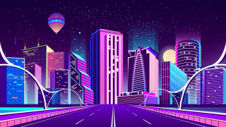 Cityscape cyberpunk synthwave night balloons - alena aenami free wallpaper