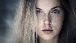 Freckled woman blueeyes portrait photorealistic - freckle free wallpaper