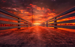Sunset road fence streetlight redsky - a red sky free wallpaper