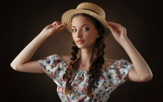 Woman hat braids floral portrait - anna hotchkis free wallpaper