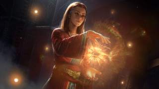 Woman red dress firework orb - altermodern free wallpaper