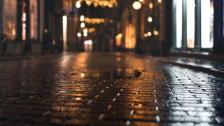 Wet street night cityscape bridge - a clock tower free wallpaper
