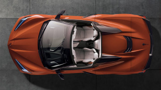 Red sports car overhead open - a concrete floor free wallpaper