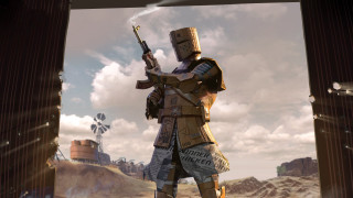 Desert man suit gun windmill - craig mullins free wallpaper