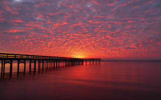 Long pier sunset red sky - colorful cloud free wallpaper