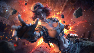 Futuristic woman fire background battle - a futuristic outfit holding free wallpaper
