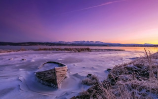 Frozen lake boat snowy forest - frozen free wallpaper