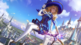 Woman blue outfit hat flying - art free wallpaper