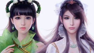 Two asian women green dresses - the other wearing free wallpaper