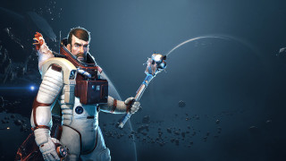 Astronaut planet starry sky shooting - a man in a space suit holding free wallpaper