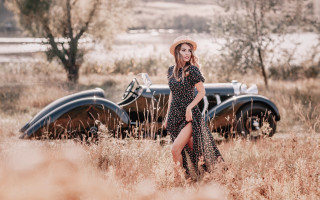 Woman dress hat field vintage - impressionist free wallpaper