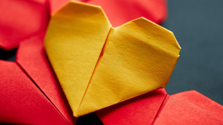 Yellow origami heart red black - a red background free wallpaper for desktop