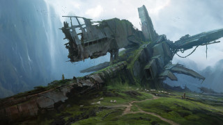 Ruined building hill sheep man - sheep free wallpaper