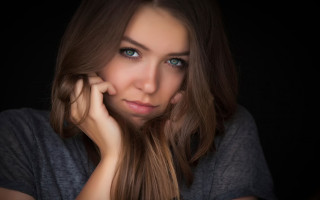 Woman long hair blue eyes 43 - her cheek free wallpaper