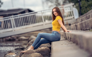 Woman river bridge casual denim - a river and a bridge free wallpaper