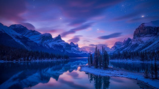 Mountain lake trees starry sky - sky above free wallpaper