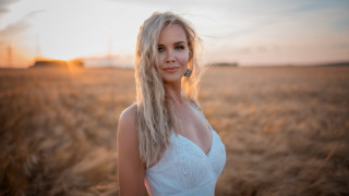 Woman wheat field sunset windmill - a field of wheat free wallpaper