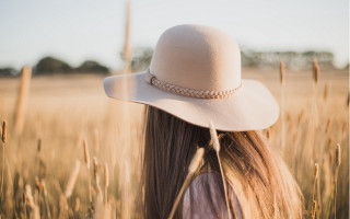 Woman white hat wheat grass - tall grass free wallpaper