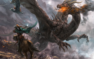 Mountain horseman dragon fire sword - his hand and a fire free wallpaper
