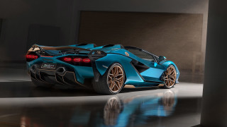Blue sports car garage doors - a reflection free wallpaper