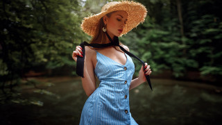 Woman hat blue dress black - artur tarnowski free wallpaper for desktop