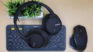 Keyboard headphones desk plant mousepad - product photography free wallpaper