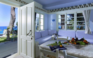 Table fruit bowl window ocean - constantine andreou free wallpaper