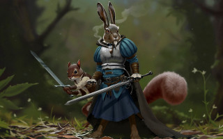 Rabbit squirrel forest armor swords - tree and grass free wallpaper