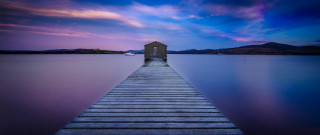 Dusk lake dock house purple - the middle of a lake free wallpaper
