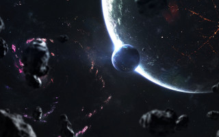 Space planet moon aurora fireworks - object in the foreground free wallpaper