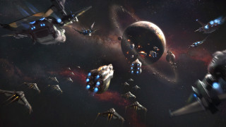 Spaceships stars planets aurora galaxy - a space free wallpaper
