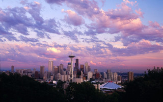 City skyline pink sky clouds - everett warner free wallpaper