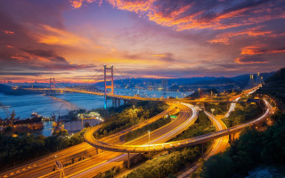 Bridge highway night sunset city - night time free wallpaper for desktop
