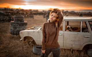 Woman truck field horse man - anka zhuravleva free wallpaper