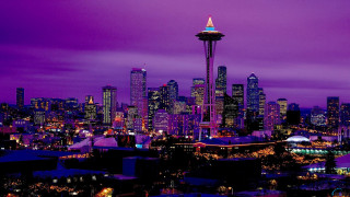 City skyline purple blue sky 2 - everett warner free wallpaper