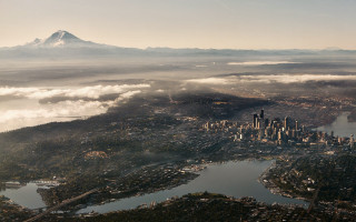 City clouds mountain airplane window - aerial free wallpaper