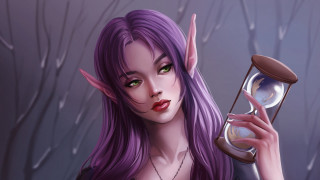 Purple haired elf forest mirror - a magnifying glass free wallpaper