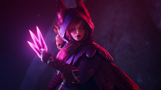 Woman hooded armor knife glow - glowing free wallpaper