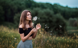Dandelion blowing woman nature outdoors - aestheticism free wallpaper for desktop