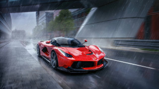Red sports car rainy street - top of it free wallpaper