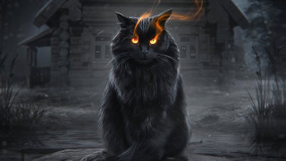 Black cat glowing eyes rock - a black cat free wallpaper