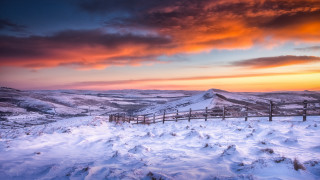 Snowy mountain landscape fence sunset - a red sky free wallpaper